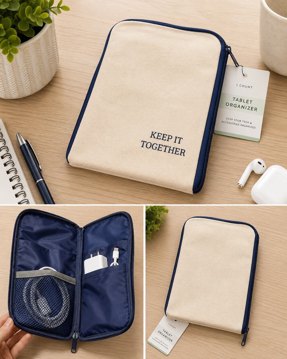 Target Canvas Tablet Organizer Pouch Keep It Together Zippered Tech Case NWT